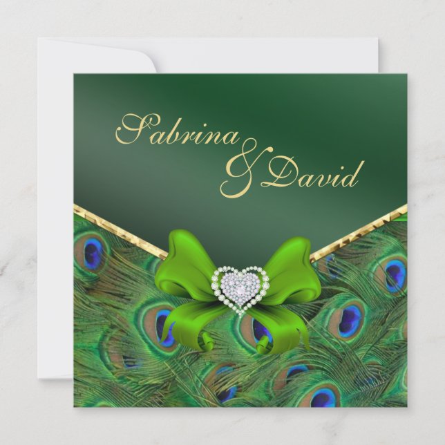 Emerald Green Peacock Faire-part de mariage (Devant)