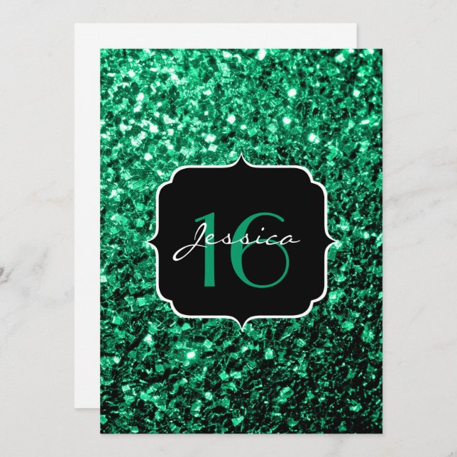 Emerald Green pétiole Sweet 16 Invitation (Devant / Derrière)