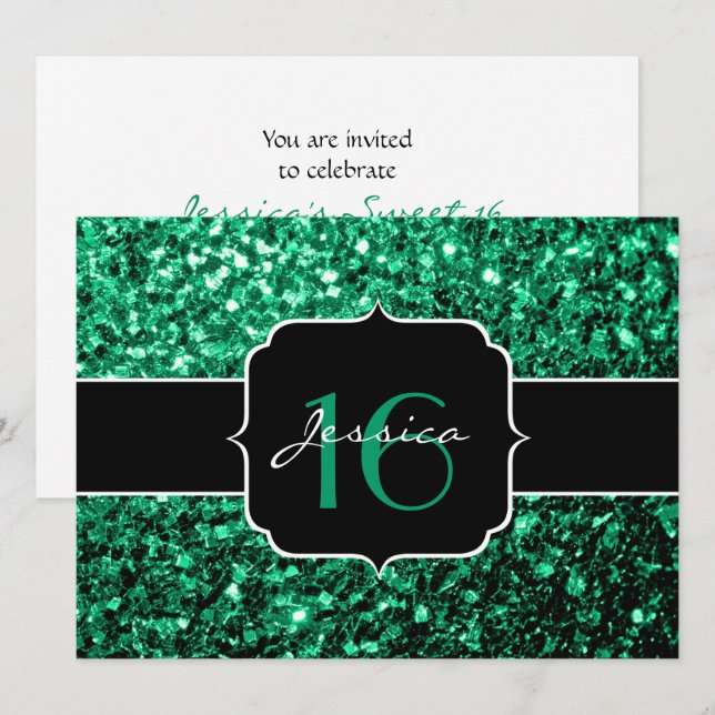 Emerald Green pétiole Sweet 16 Invitation (Devant / Derrière)