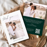 Emerald Green QR Code Mariage Merci photo<br><div class="desc">Cartes de Merci mariage qui ont des photos et du texte sur l'avant et l'arrière. Les cartes de remerciement contiennent une typographie de script moderne,  lettrée à la main,  qui sont élégantes,  simples et modernes à utiliser après que vous minimaliste simple célébration de mariage.</div>