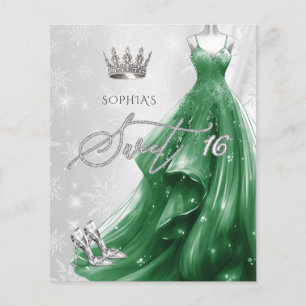 Emerald Green Robe Snowflakes Sweet 16 Invitation