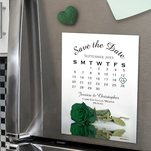 Emerald Green Rose Enregistrer l'aimant Calendrier (On Refrigerator)