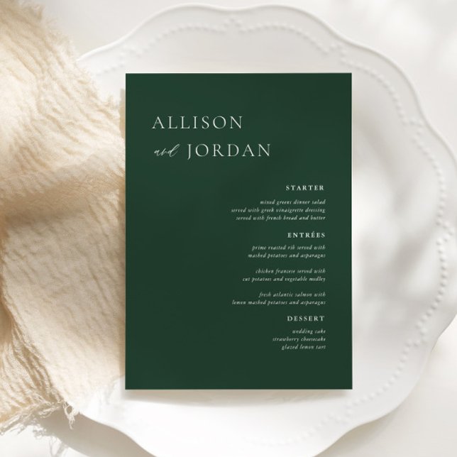 Emerald Green Simple Diner Mariage Menus (Créateur téléchargé)