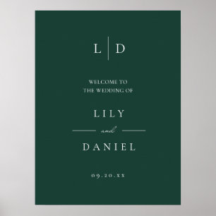 Emerald Green Simple Monogram Mariage Affiche de b