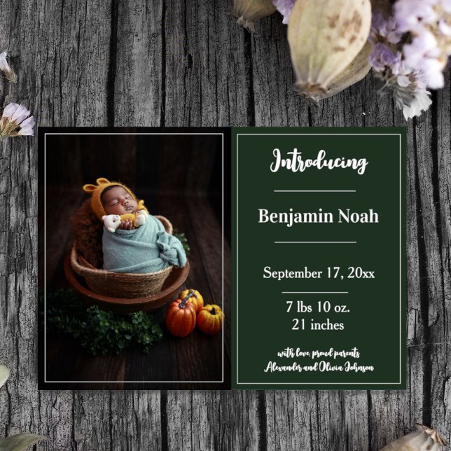 Emerald Green Simple Photo Faire-part de naissance (Emerald Green Simple Photo Birth Announcement)