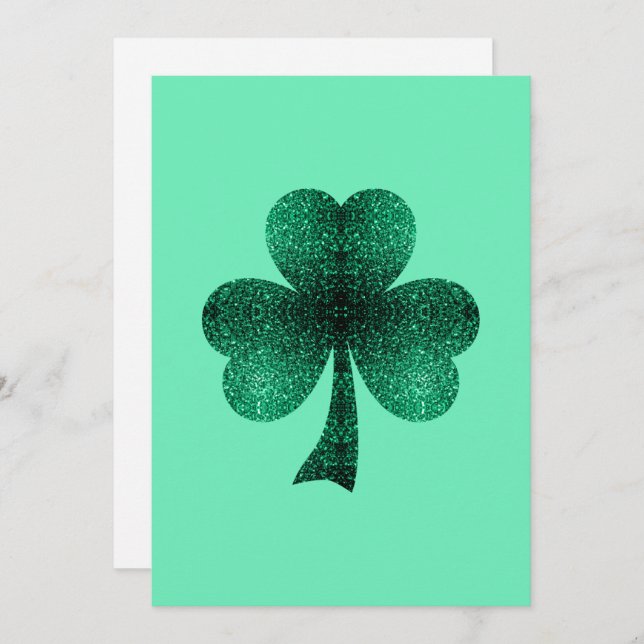 Emerald Green Sparkles Shamrock Clover Invitation (Devant / Derrière)