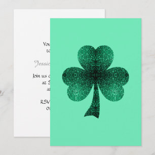 Emerald Green Sparkles Shamrock Clover Invitation
