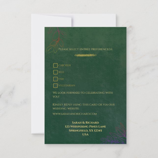 Emerald Green Velvet Luxe Gold Accent Wedding RSVP (Dos)