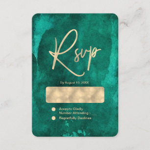 Emerald Green Watercolor & Gold Wedding RSVP
