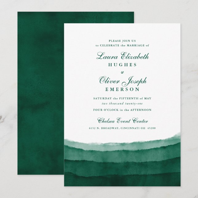 Emerald Green Watercolor Wedding Invitations (Devant / Derrière)