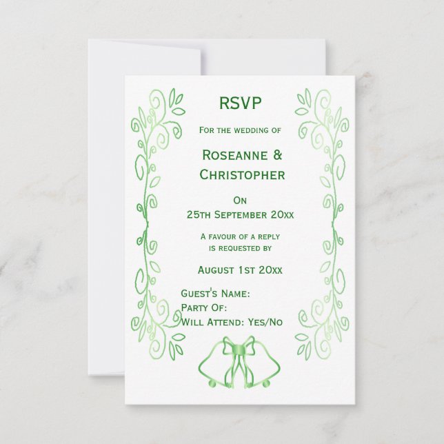 Emerald Green Wedding RSVP Card Bells Scrollwork (Devant)