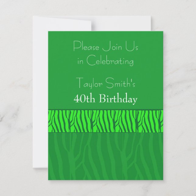 Emerald Green Zebra Modèle Anniversaire Invitation (Devant)