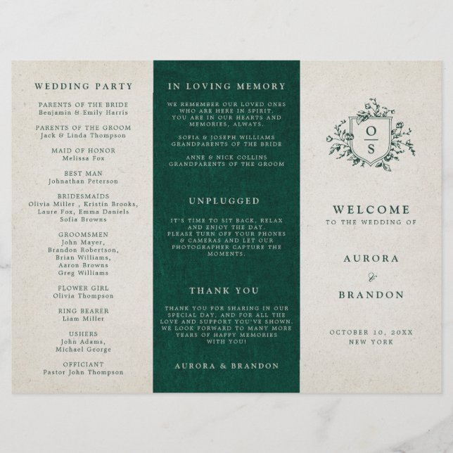 Emerald Greenery Programme Vintage de mariage bota (Devant)
