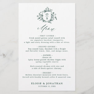 Emerald Greenery Vintage Botanical Mariage Menu