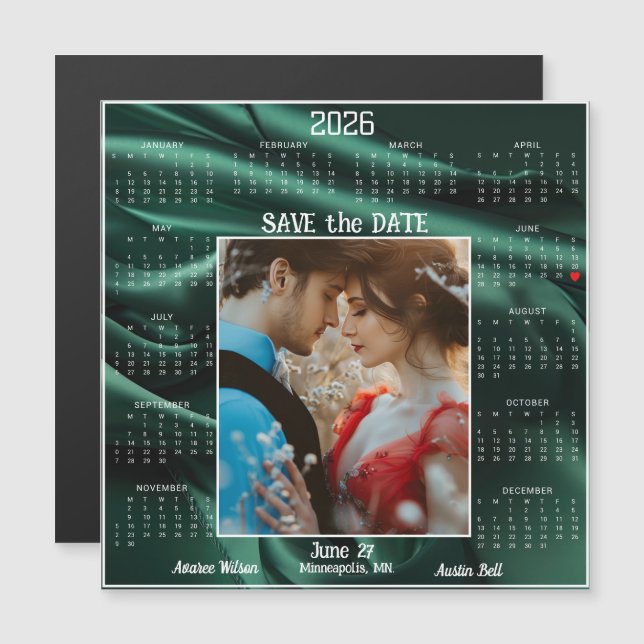 Emerald Luxury Satin Save the Date Engaged Couple (Devant / Derrière)