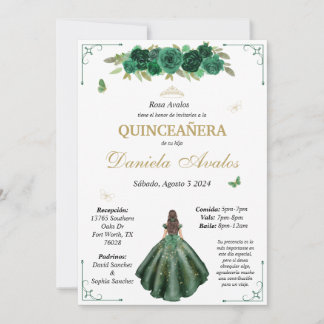 Emerald Quinceañera Invitation en espagnol