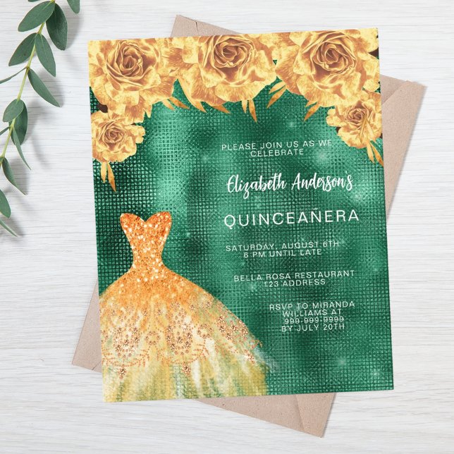 Emerald robe or vert robe budget floral Quinceaner (Créateur téléchargé)
