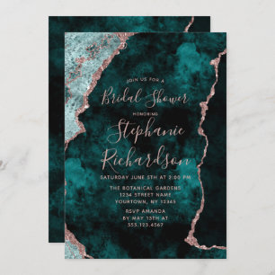 Emerald & Rose Gold Agate Bridal Shower Invitation
