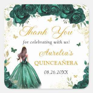 Émeraude Green Floral Quinceañera Princess Sticker