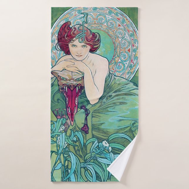 Emeraude (Quatre bijoux), Alphonse Mucha (Serviette de bain)