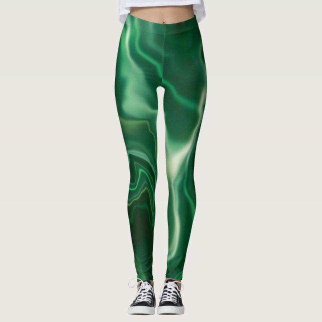 Émeraude Vert Eau Marbré Spandex Leggings (Devant)
