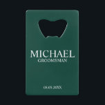 Émeraude Vert moderne Groomsman personnalisé<br><div class="desc">Cadeaux Groomsman Personnalisés modernes avec nom,  titre et date mariage personnalisés en style serif classique blanc sur arrière - plan vert émeraude. Aussi parfait pour Best Man,  Père de la Mariée et plus.</div>