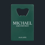 Émeraude Vert moderne Groomsman personnalisé<br><div class="desc">Cadeaux Groomsman Personnalisés modernes avec nom,  titre et date mariage personnalisés en style serif classique blanc sur arrière - plan vert émeraude. Aussi parfait pour Best Man,  Père de la Mariée et plus.</div>