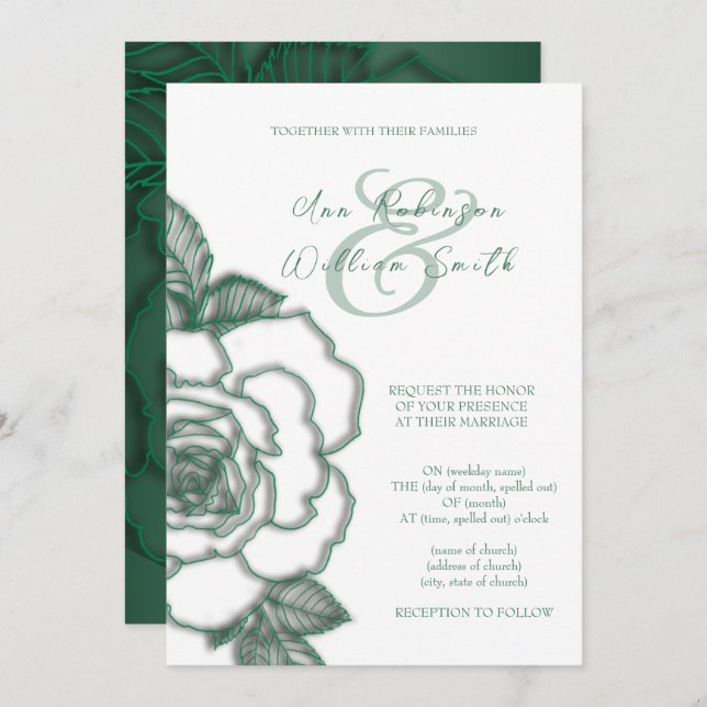 Émeraude verte Argent Élégant Mariage Invitation (Devant / Derrière)