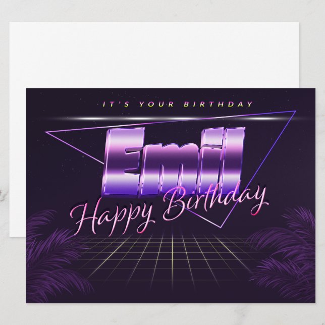 Emil Nom Prénom lila retro Carte Anniversaire (Devant / Derrière)