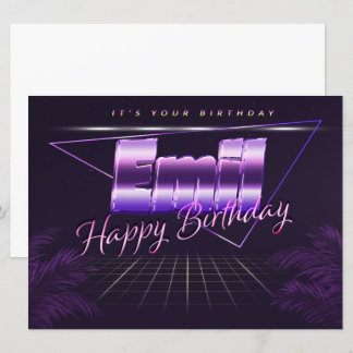 Emil Nom Prénom lila retro Carte Anniversaire