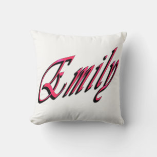 Emily, Filles Nom Pink Cursive Logo Blanc Coussin