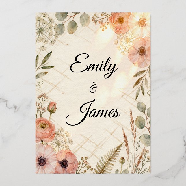 Emily & James Boho Watercolor Wedding Invitation | (Recto)