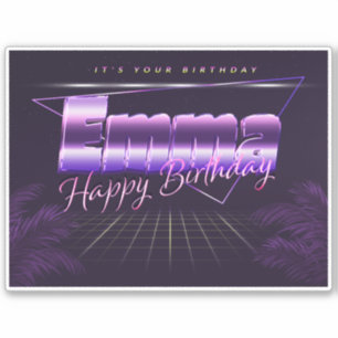 Emma Nom Prénom autocollant rétro lilas anniversai