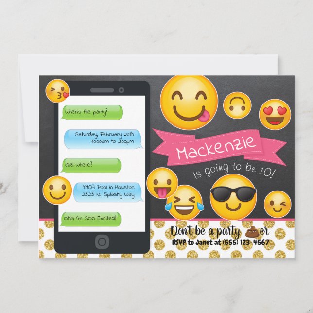 Emoji Chalkboard Parties scintillant Invitations d (Devant)