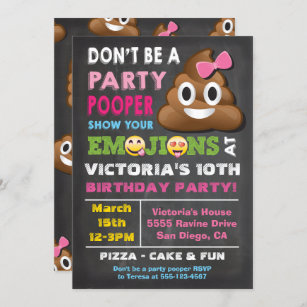 Emoji Party Pooper Girl Birthay Invitation
