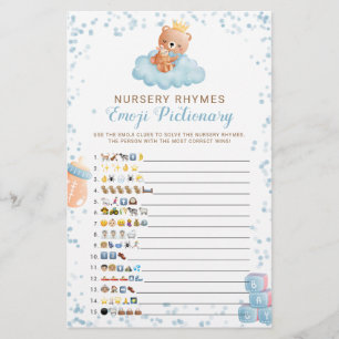Emoji Pictionary Boy Bear Blue Baby shower Jeu