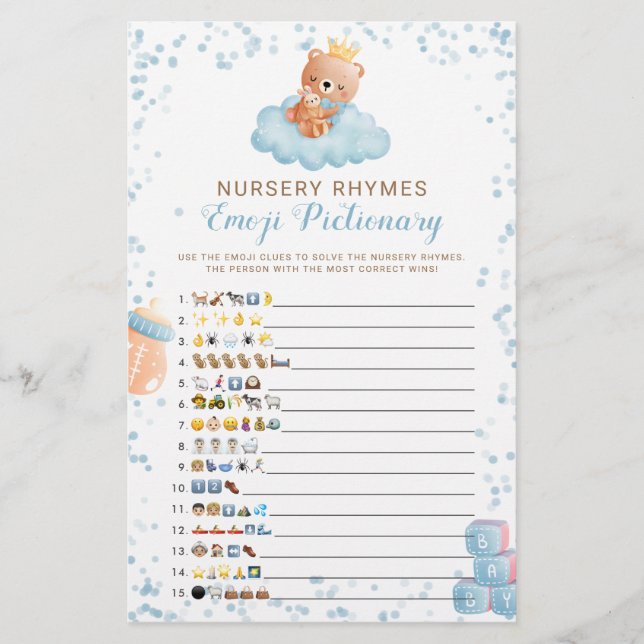 Emoji Pictionary Boy Bear Blue Baby shower Jeu (Devant)