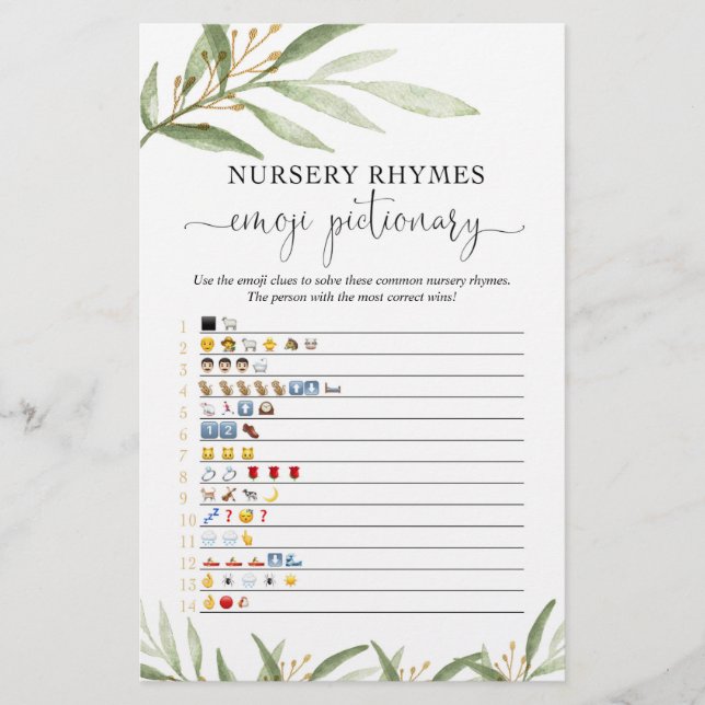 Emoji pictionary jeu de baby shower or verdure (Devant)