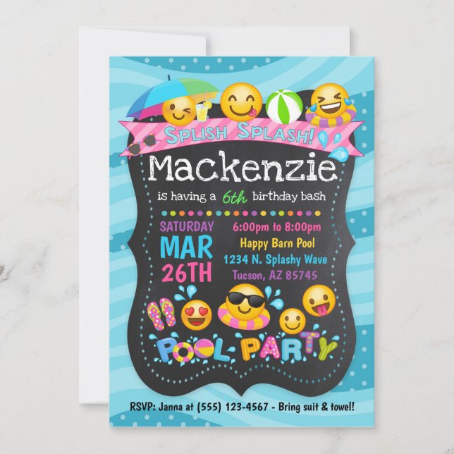 Emoji Pool Party Anniversaire Invitations (Devant)
