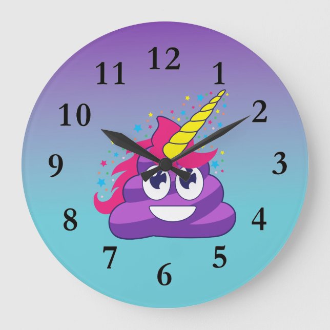 Emoji Pourpre Poop Unicorne Ombre Horloge murale (Recto)