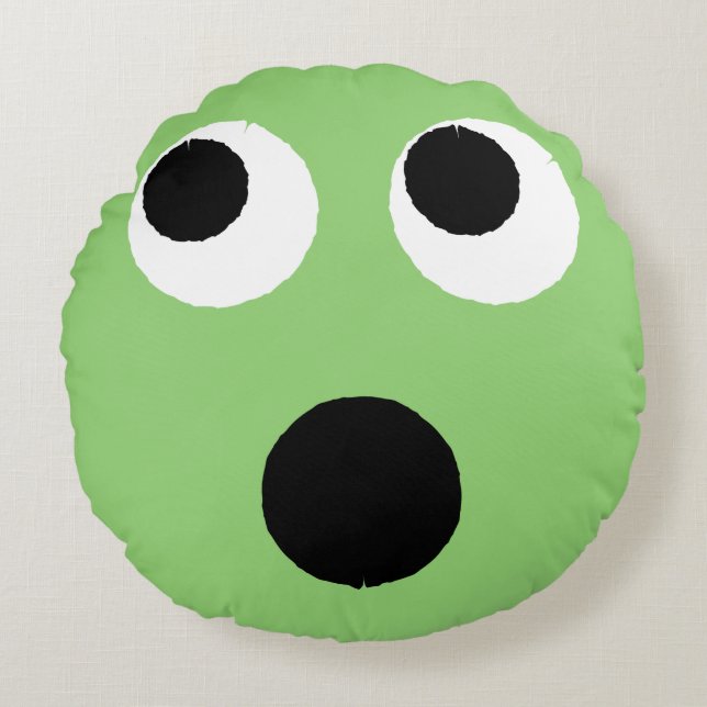 Emoticon vert visage effrayé Coussin ronde Emoji (Devant)