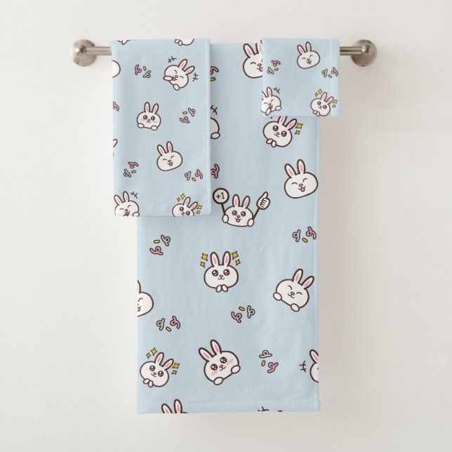 Émoticônes de lapin mignon bleu (En situation)