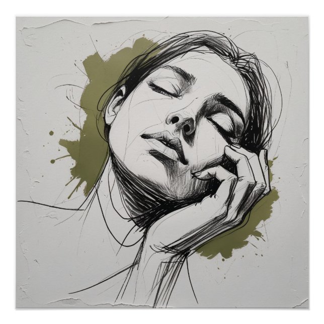 Emotive Female Portrait Poster – Hand on Face with (Devant)