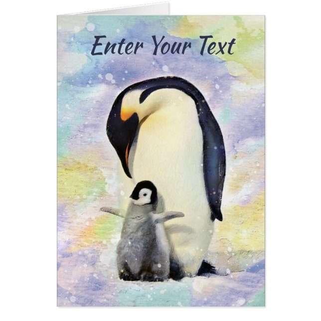 Empereur Penguin avec l'aquarelle de bébé poussin (Devant)