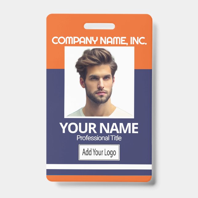 Employee / School Photo Badge - Orange & Navy Blue (Face)