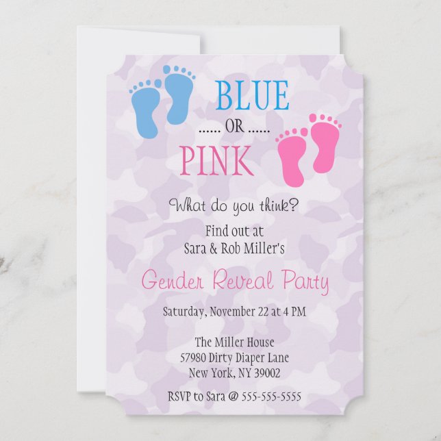 Empreinte bleu ou rose jolie Invitation de la révé (Devant)