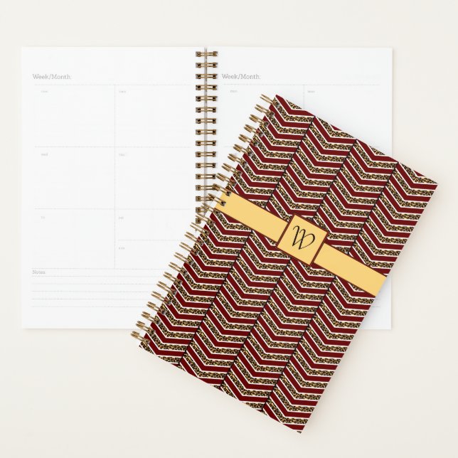 Empreinte de léopard Chevron Planner (Devant avec enveloppe)