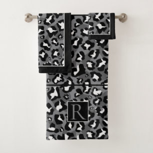 Empreinte de léopard et monogramme noir, blanc et 