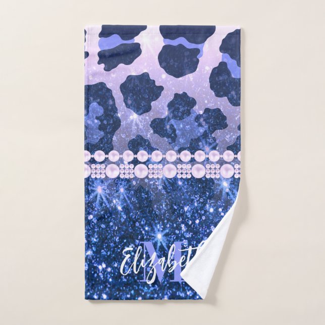 Empreinte de léopard Parties scintillant bleue (Serviette à main)