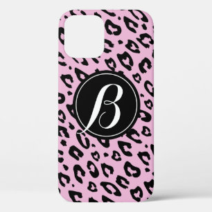 Empreinte de léopard rose iPhone 12 coque avec mo
